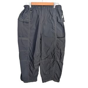 Free People Movement Womens Nylon Cargo Pants Sz M Black Wide Leg Crop Utility